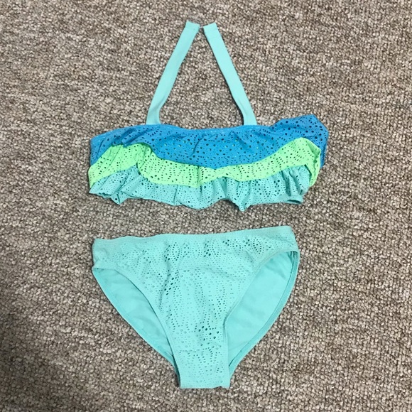 Ruffled blue green and turquoise bathing suit - Picture 1 of 1